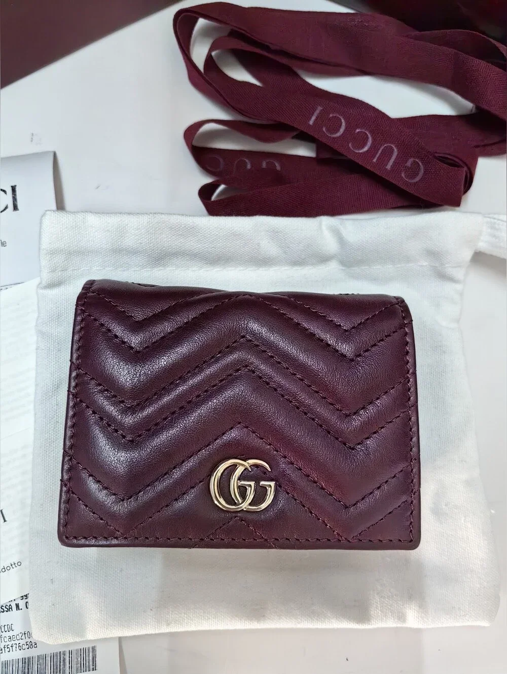 Gucci Marmont Quilted Leather Card Case Wallet in Burgundy